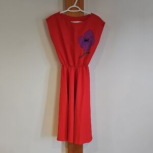 Vintage 79s Red Dress with Purple Flower Detail